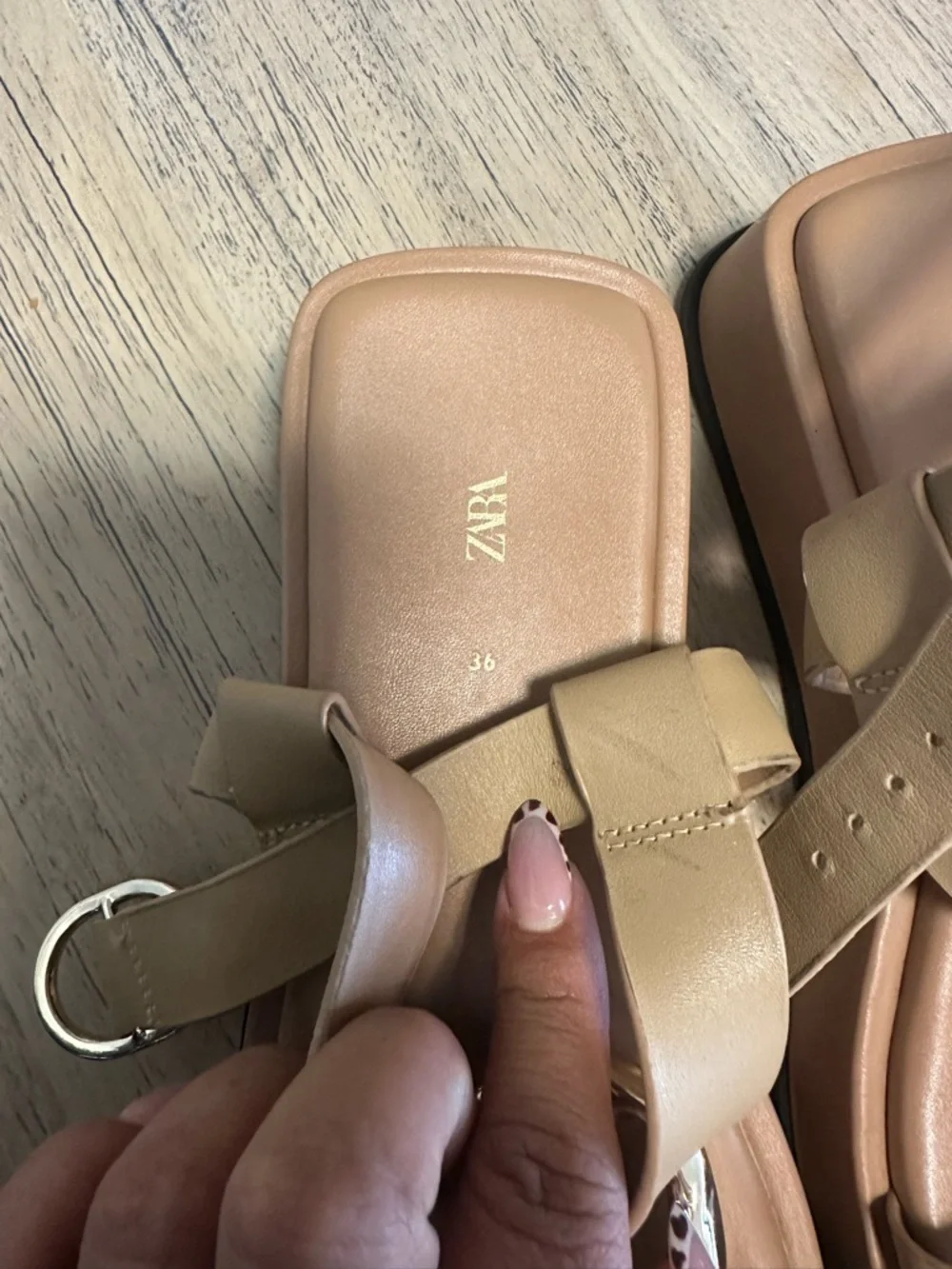 Zara Tan Platform Ankle-Strap Sandals with Gold Accent - Picture 4 of 7